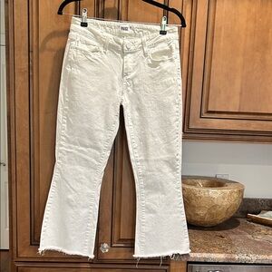 PAIGE white Fiona Cropped Flare Jeans w frayed hem.